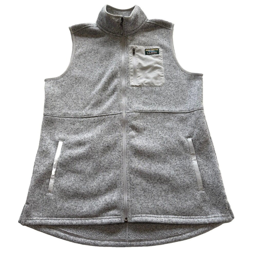 LL Bean Vest Women’s Large Gray Pewter Full Zip Sweater Fleece 511766
